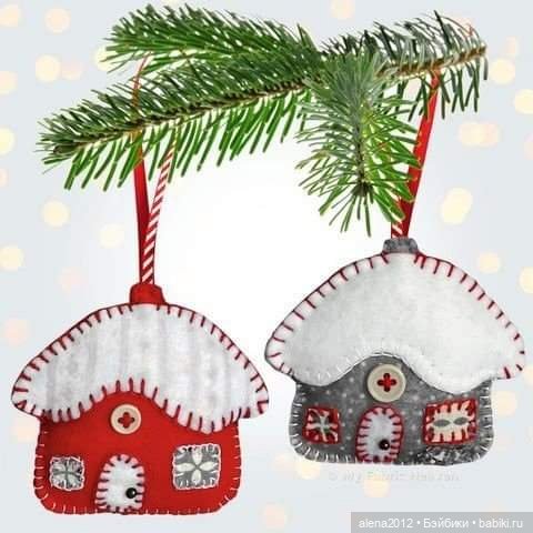 Чудесные домики на ёлку с выкройками и примерами из фетра (фото 6)