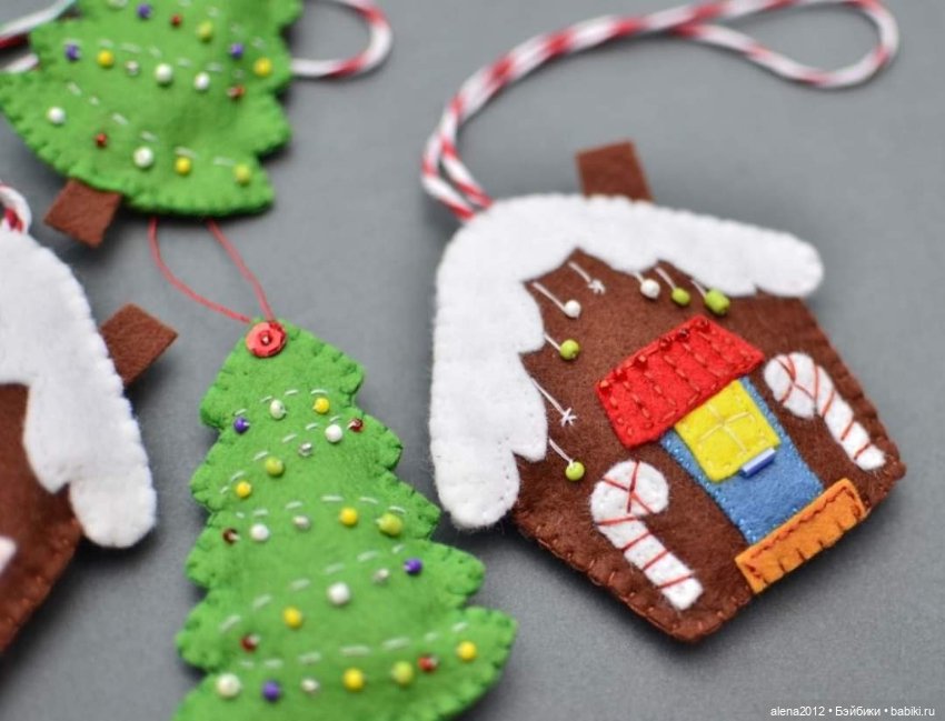 Чудесные домики на ёлку с выкройками и примерами из фетра (фото 4)