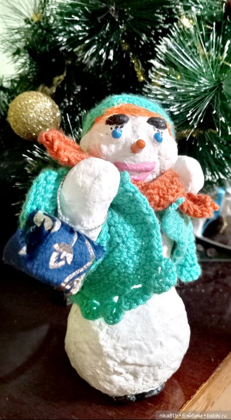 Снеговик подвижный — Ватные игрушки на елку: ретро (фото 4)