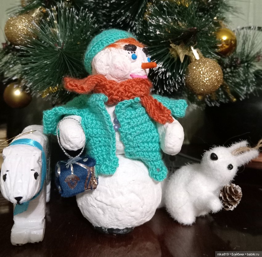 Снеговик подвижный — Ватные игрушки на елку: ретро (фото 6)