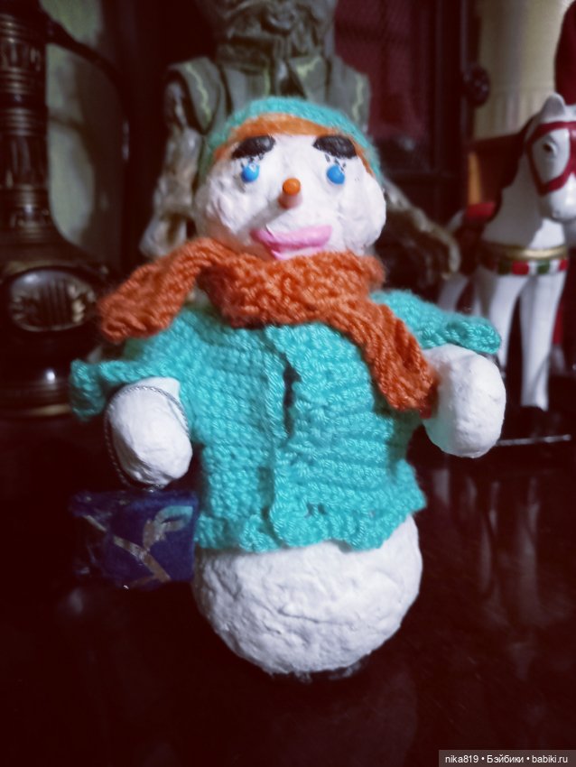 Снеговик подвижный — Ватные игрушки на елку: ретро