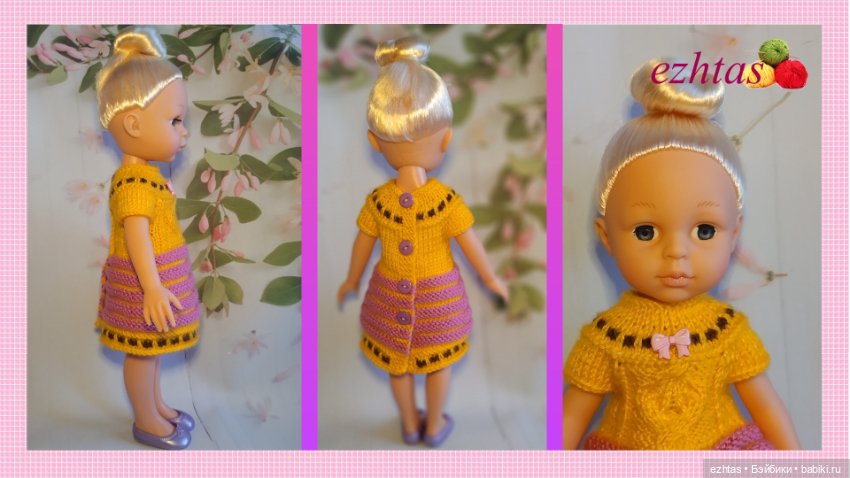 МК Вязаное платье с узором «Кленовый лист» для кукол типа Paola Reina