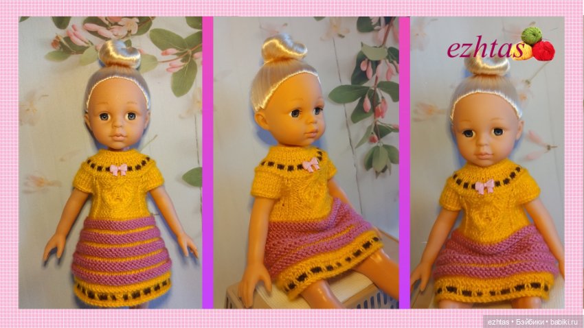 МК Вязаное платье с узором «Кленовый лист» для кукол типа Paola Reina