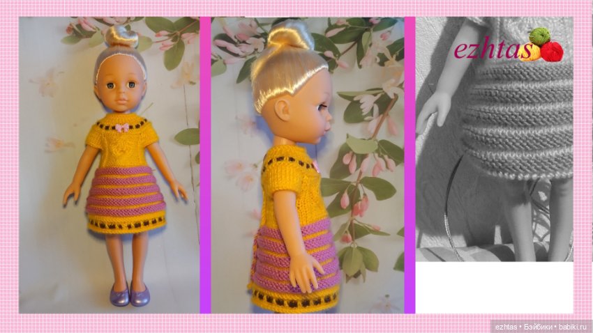 МК Вязаное платье с узором «Кленовый лист» для кукол типа Paola Reina