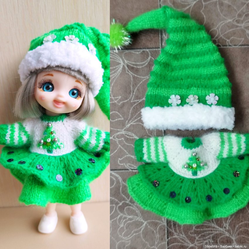 Новогодний костюм "Ёлочка" для баболей,Pukifee,Lati Yellow,Mead/Late,irreal doll ростом 15-16 см (фото 10)