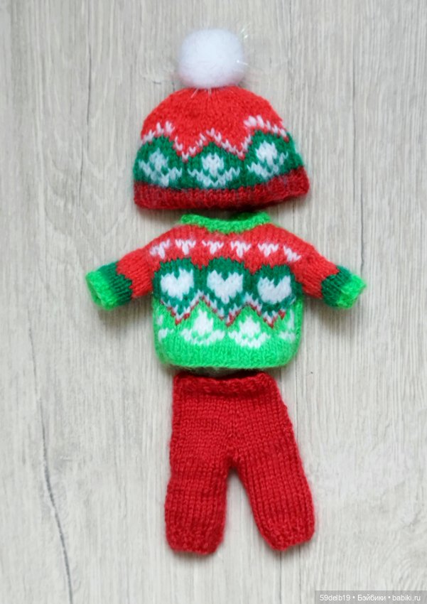 Наряд с новогодним жаккардом для куклы баболи 16 см