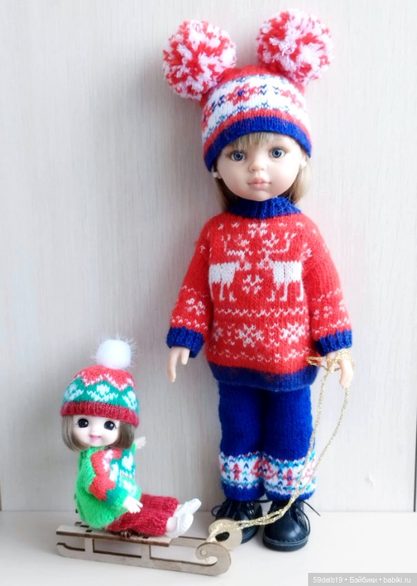 Наряд с новогодним жаккардом для куклы баболи 16 см (фото 6)