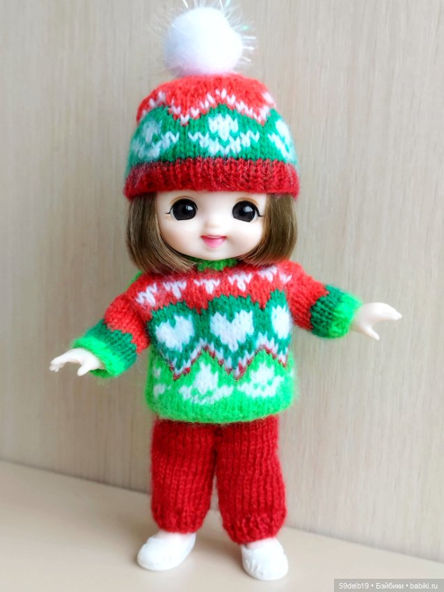 Наряд с новогодним жаккардом для куклы баболи 16 см (фото 3)