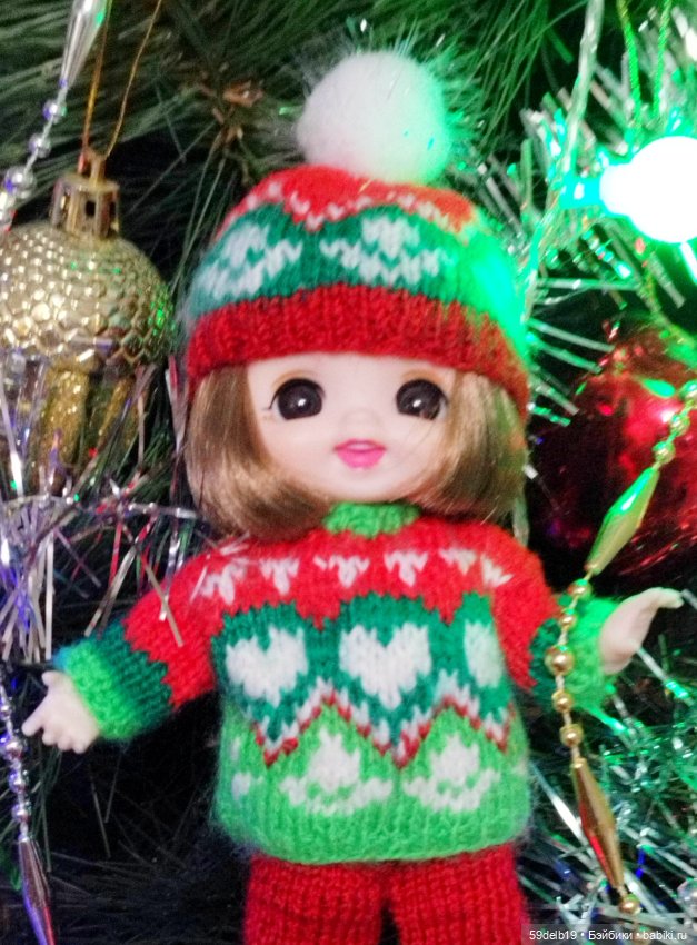 Наряд с новогодним жаккардом для куклы баболи 16 см