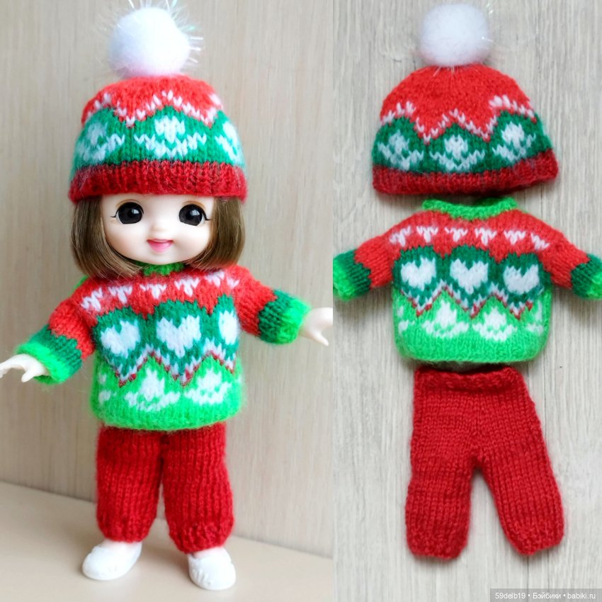 Наряд с новогодним жаккардом для куклы баболи 16 см (фото 2)