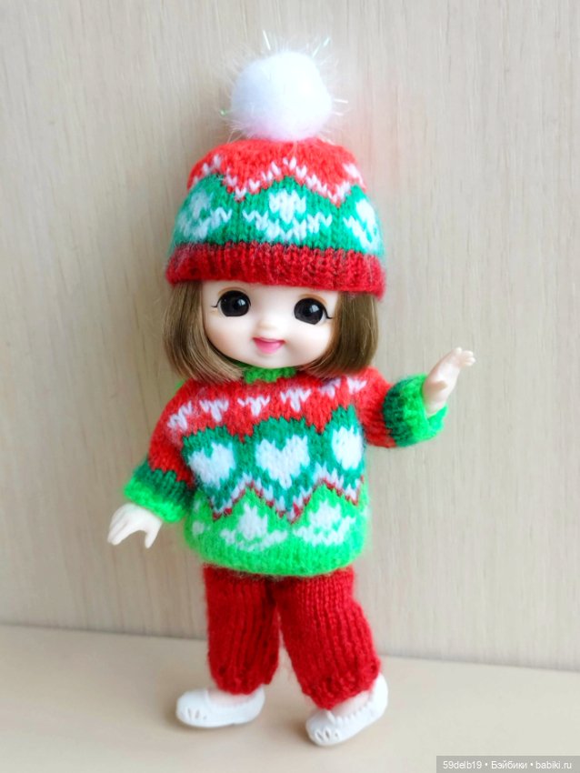 Наряд с новогодним жаккардом для куклы баболи 16 см (фото 4)