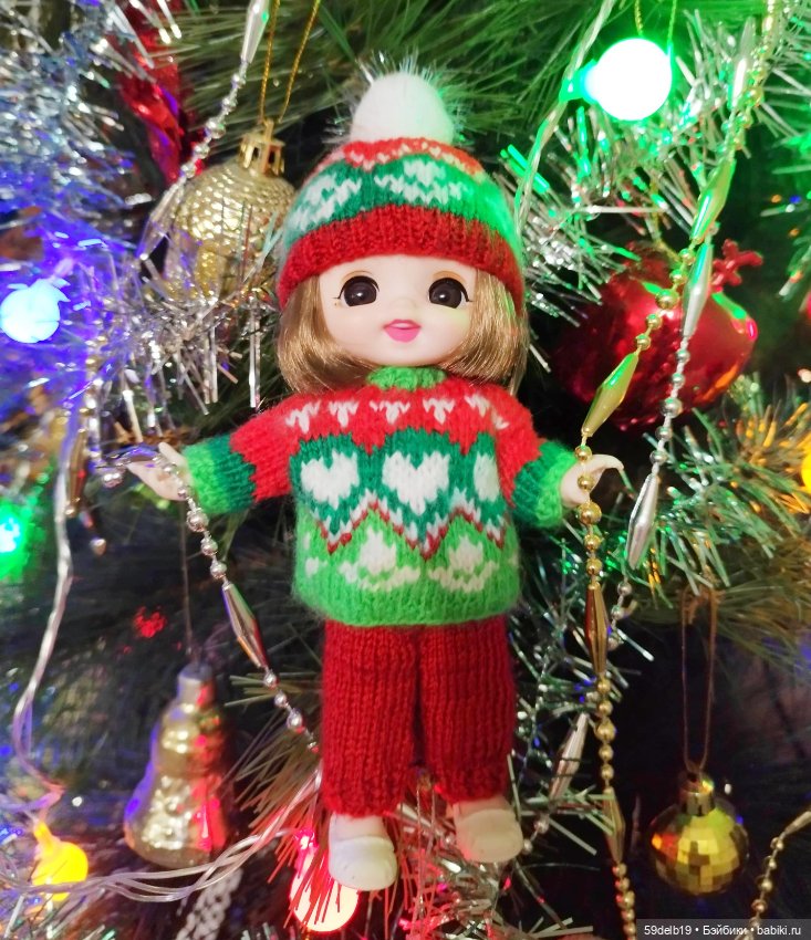 Наряд с новогодним жаккардом для куклы баболи 16 см (фото 10)
