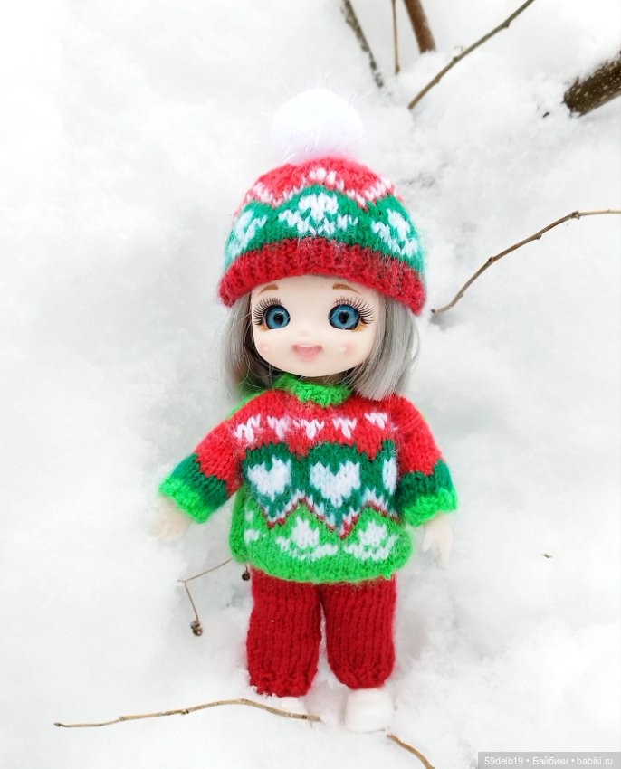 Наряд с новогодним жаккардом для куклы баболи 16 см