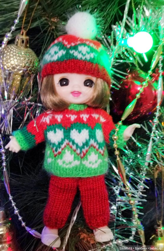 Наряд с новогодним жаккардом для куклы баболи 16 см (фото 9)