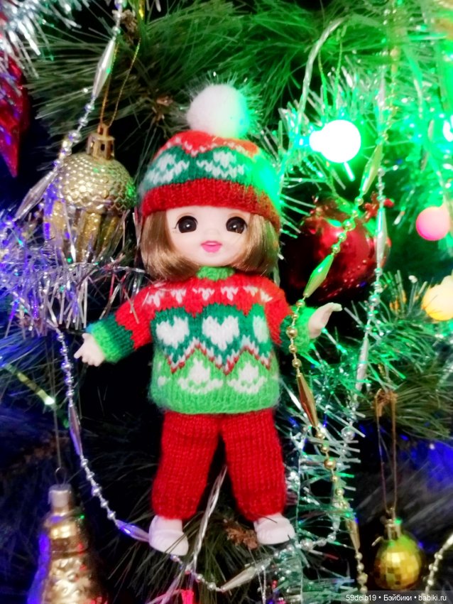 Наряд с новогодним жаккардом для куклы баболи 16 см (фото 8)