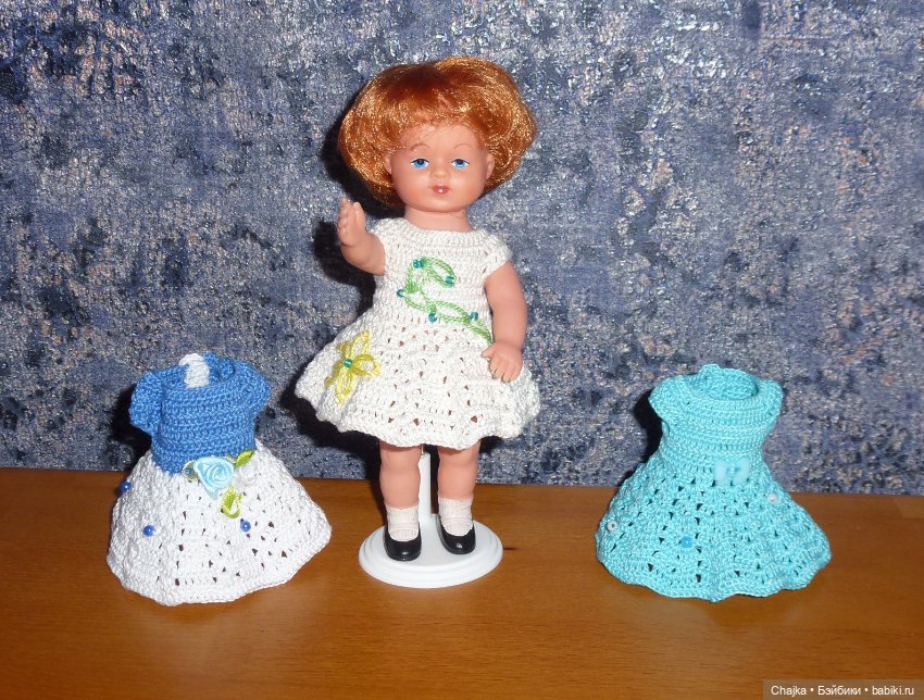 Вязаные платья на кукол Tebu, ГДР, 16 см (фото 3)