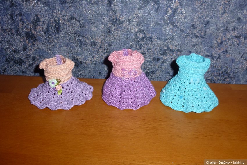 Вязаные платья на кукол Tebu, ГДР, 16 см (фото 9)