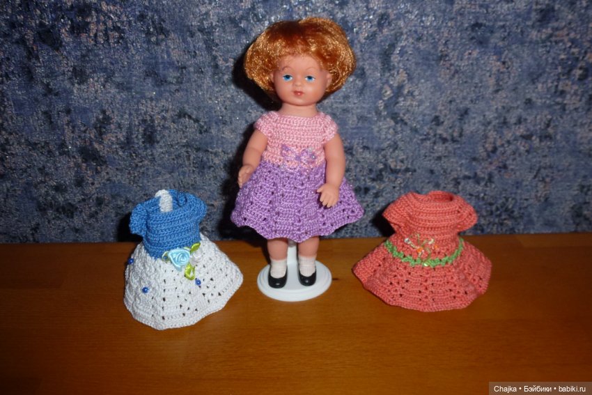 Вязаные платья на кукол Tebu, ГДР, 16 см (фото 5)