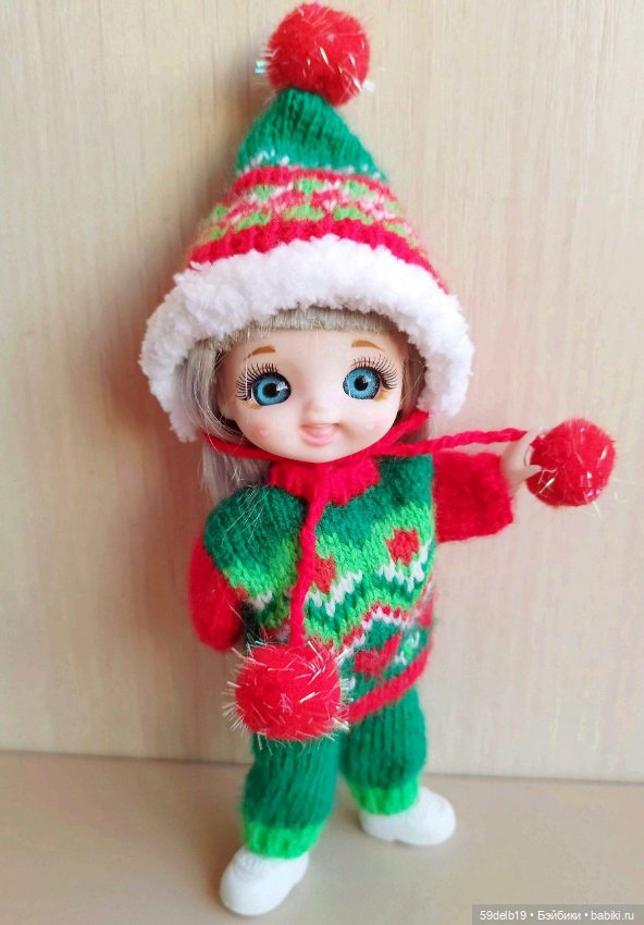 Наряд №2 с новогодним жаккардом для куклы баболи 16 см (фото 4)