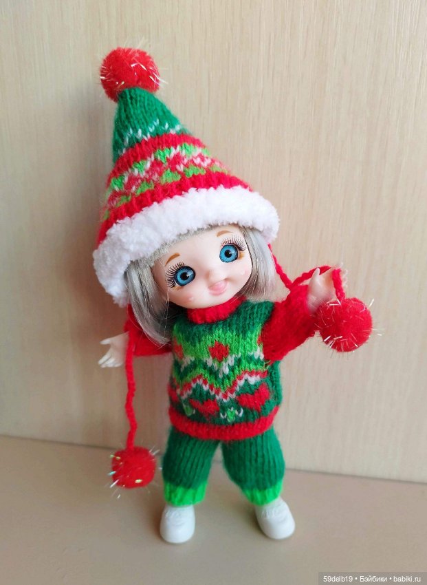 Наряд №2 с новогодним жаккардом для куклы баболи 16 см (фото 5)