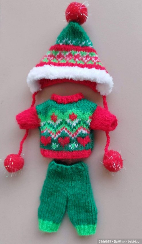 Наряд №2 с новогодним жаккардом для куклы баболи 16 см