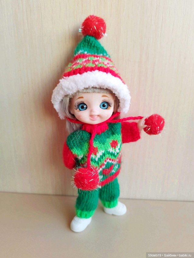 Наряд №2 с новогодним жаккардом для куклы баболи 16 см (фото 2)