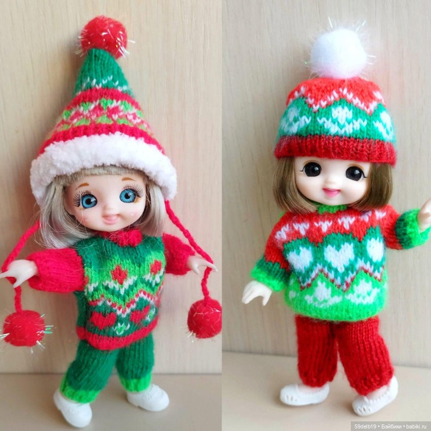Наряд №2 с новогодним жаккардом для куклы баболи 16 см
