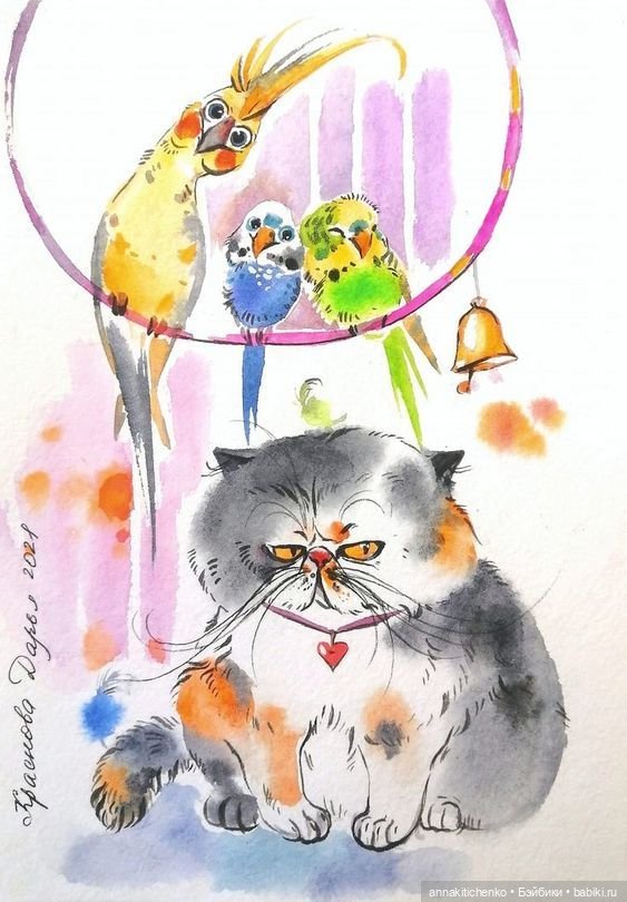 КОТЫ - рисунки Дарьи Красновой (фото 4)