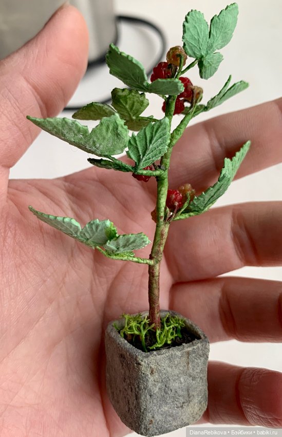 Кустик малины, 9,5 см — Кукольная миниатюра своими руками: еда (фото 3)