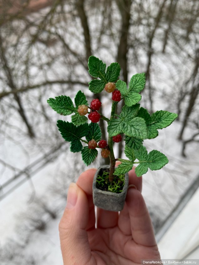Кустик малины, 9,5 см — Кукольная миниатюра своими руками: еда (фото 5)