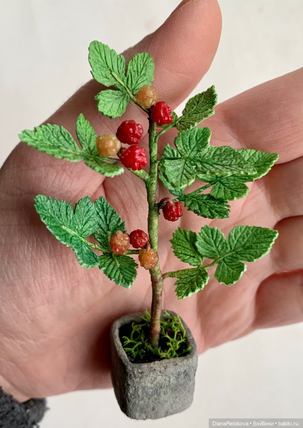 Кустик малины, 9,5 см — Кукольная миниатюра своими руками: еда (фото 2)