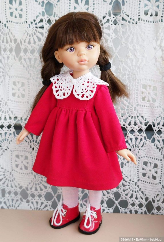 Красное платье в стиле беби-долл с ажурным воротничком для паолочки