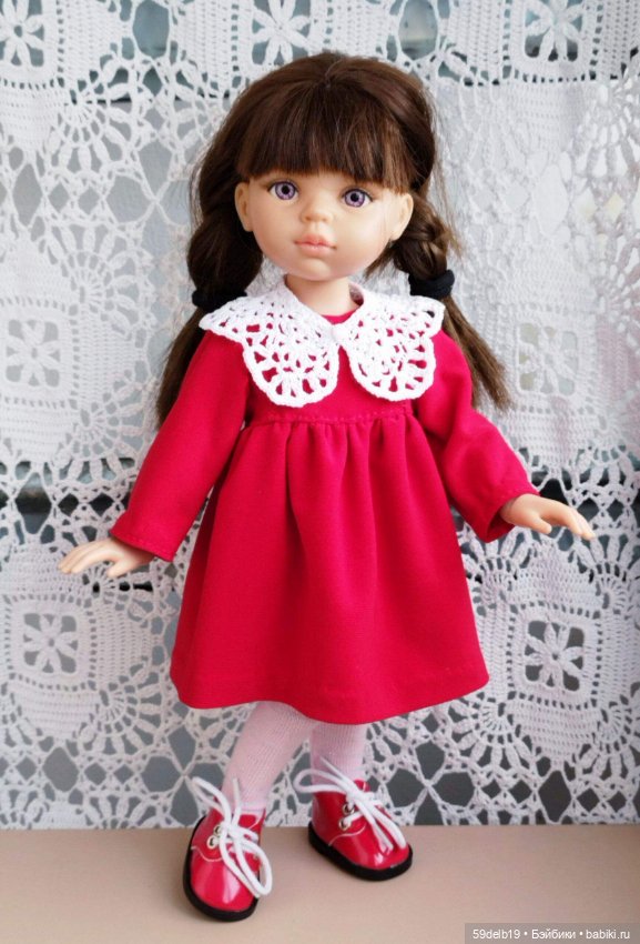 Красное платье в стиле беби-долл с ажурным воротничком для паолочки