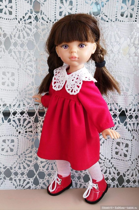 Красное платье в стиле беби-долл с ажурным воротничком для паолочки