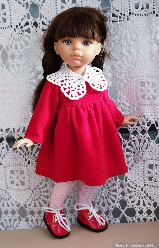 Красное платье в стиле беби-долл с ажурным воротничком для паолочки