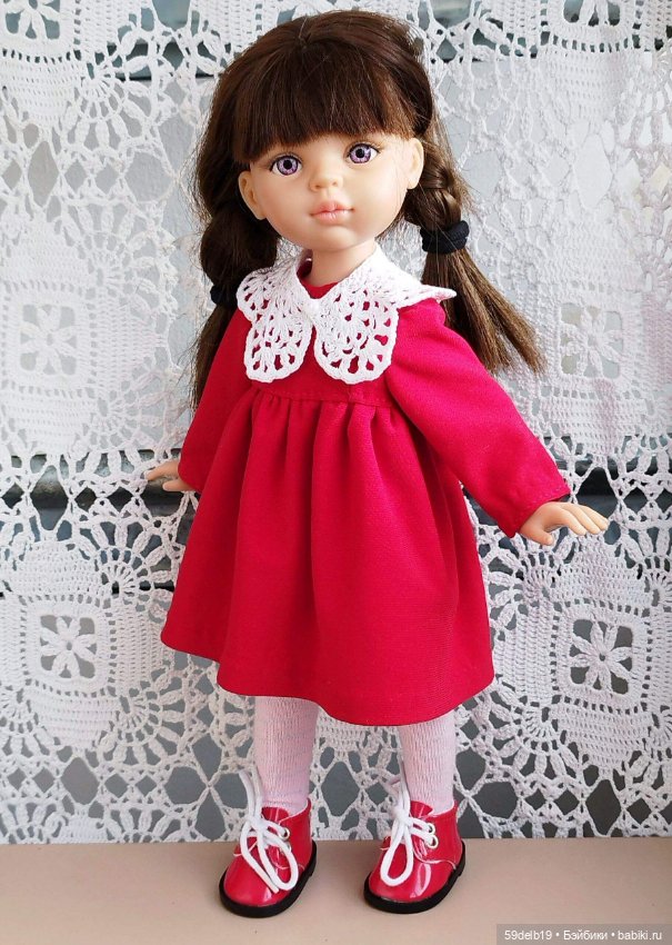 Красное платье в стиле беби-долл с ажурным воротничком для паолочки