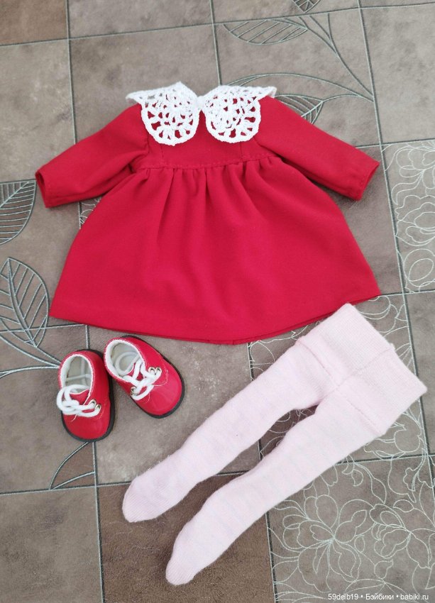 Красное платье в стиле беби-долл с ажурным воротничком для паолочки (фото 2)