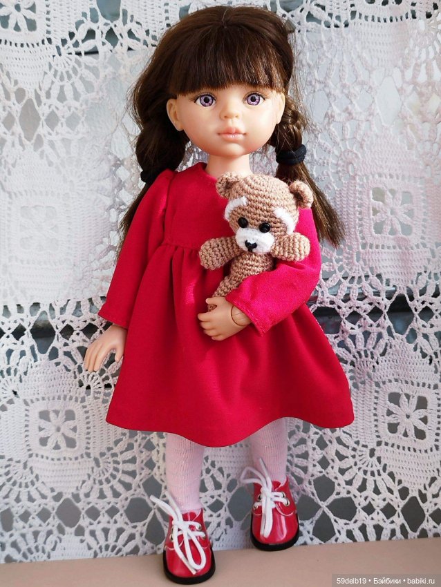 Красное платье в стиле беби-долл с ажурным воротничком для паолочки (фото 7)