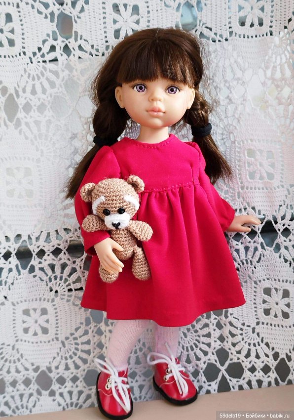 Красное платье в стиле беби-долл с ажурным воротничком для паолочки (фото 8)