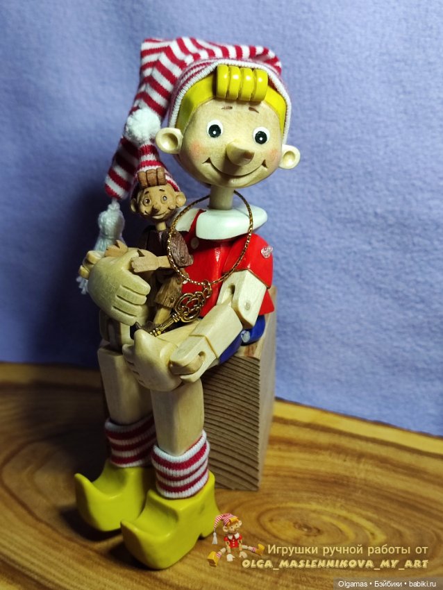 Новогодний Буратино😊 — Авторские игрушки из дерева: резьба (фото 7)