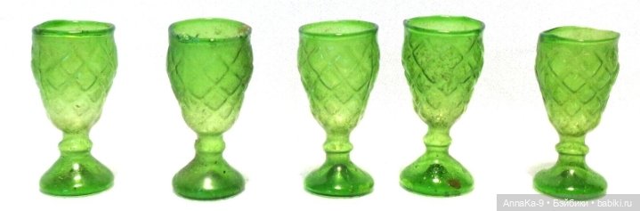 Антикварная кукольная посуда - Зелёное стекло (фото 4)
