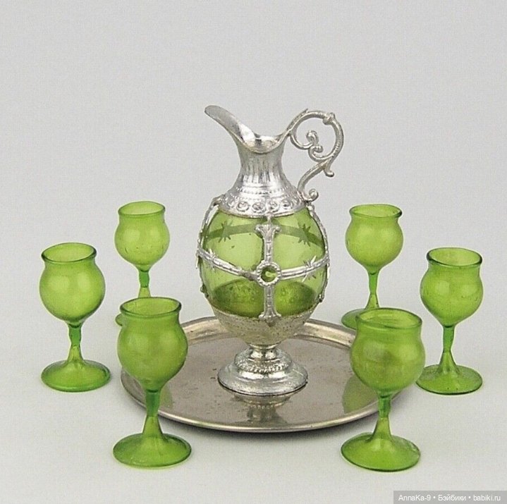 Антикварная кукольная посуда - Зелёное стекло (фото 10)