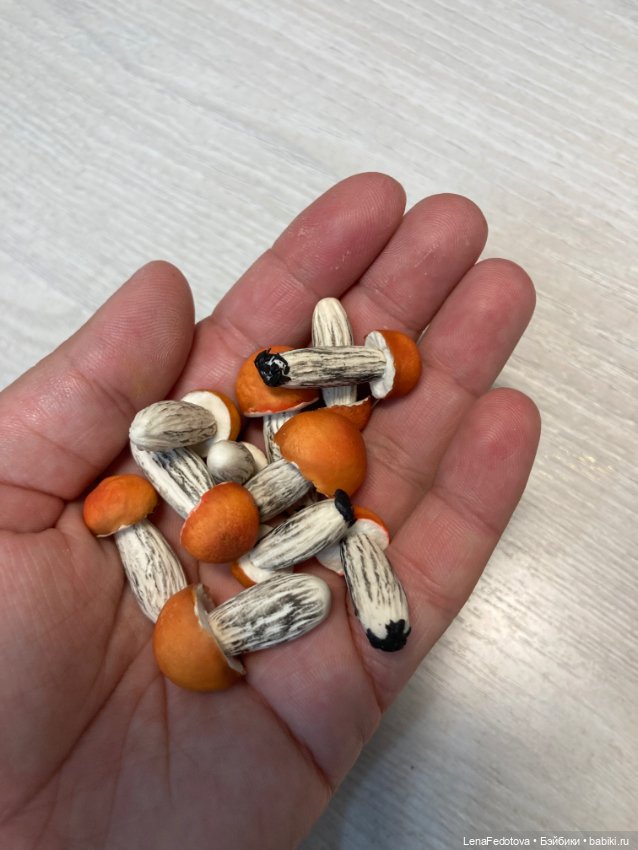 Грибочки в миниатюре. Подосиновик и белый гриб (фото 7)