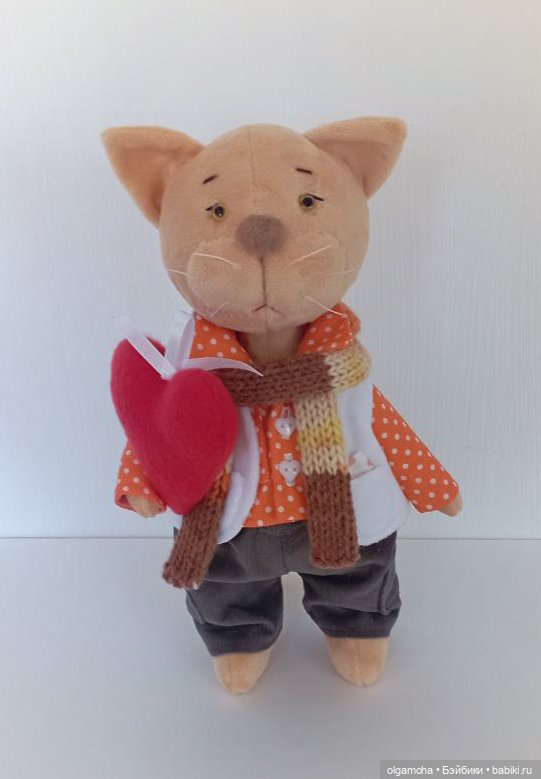 Котик с большим сердцем — Текстильные игрушки и примитивы: кофейные (фото 4)