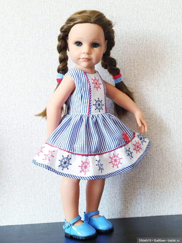Платье с морскими принтами для куколки готц ростом 48-50 см