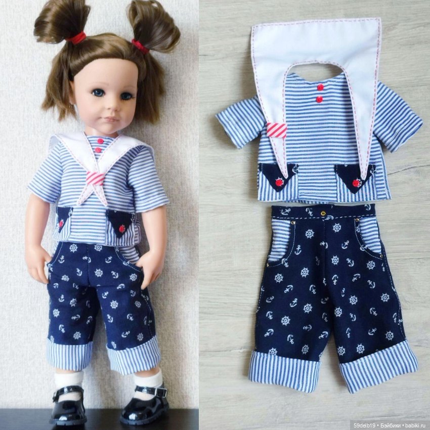 Костюмчик в стиле морячка для кукол готц 48 - 50 см (фото 4)