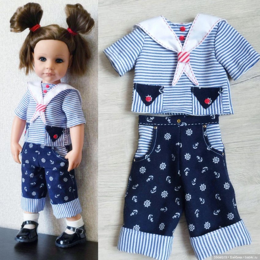 Костюмчик в стиле морячка для кукол готц 48 - 50 см (фото 5)
