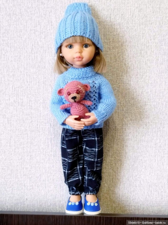 Вязаная мишутка-девочка Пуговка для паолочек (фото 6)