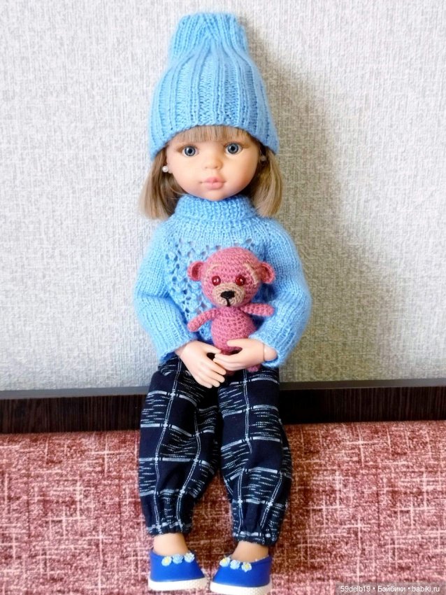 Вязаная мишутка-девочка Пуговка для паолочек (фото 3)