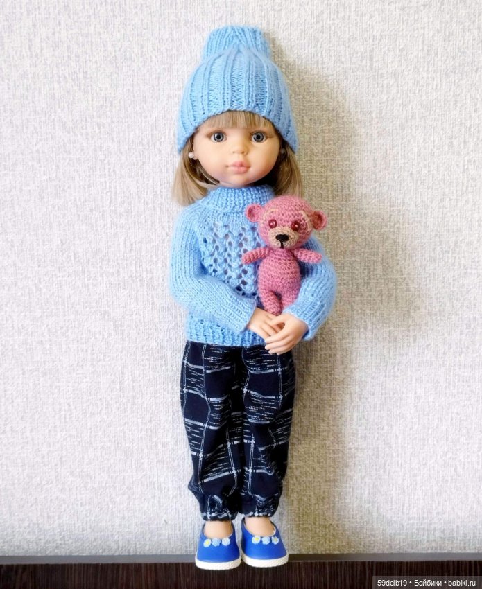 Вязаная мишутка-девочка Пуговка для паолочек (фото 5)